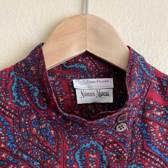 VTG Neiman Marcus Evan-Picone Women's M Blouse Buttons Off Center Paisley Dark - Picture 9 of 10